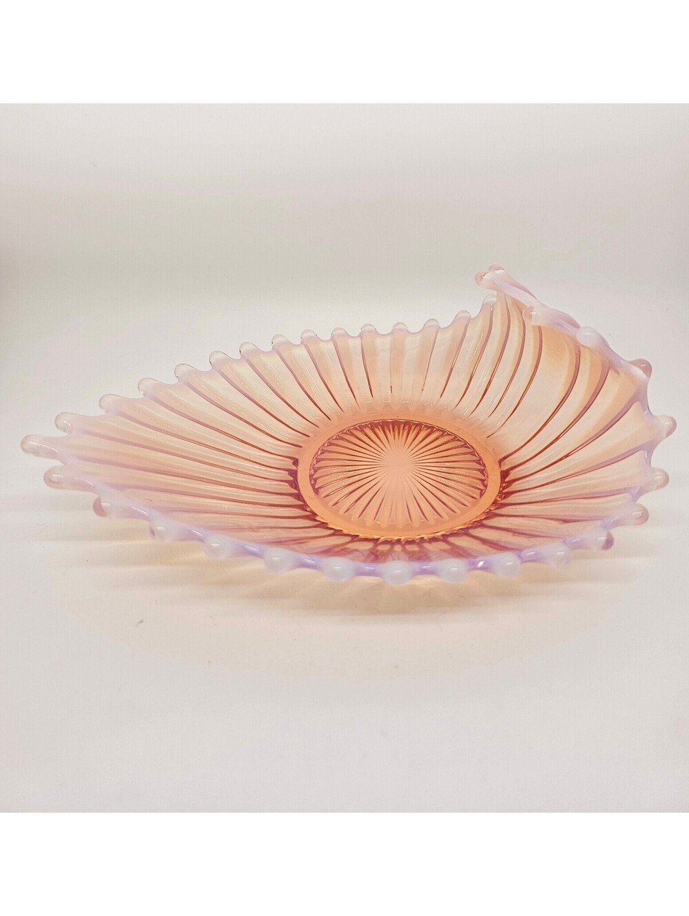 Vintage Fenton Hobnail Opalescent Pink Glass Dish |  Laced Edge Candy Bowl
